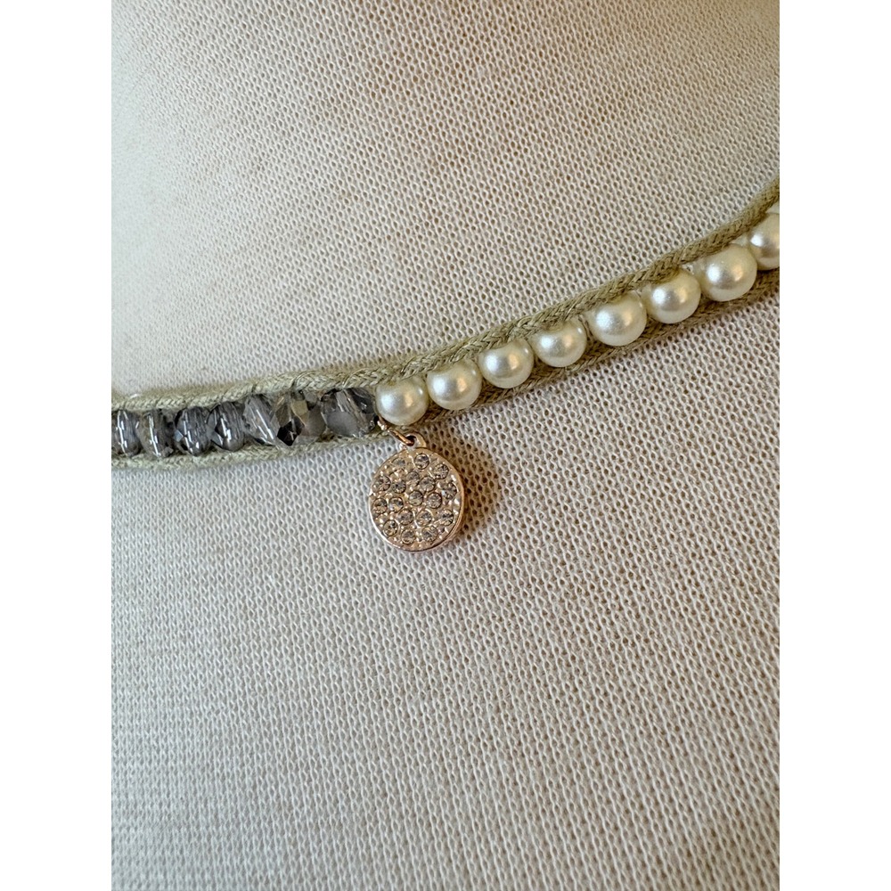 Loft Outlet Rose Gold Beaded Choker Necklace Pearl‎ Crystal Pave Charm Magnetic